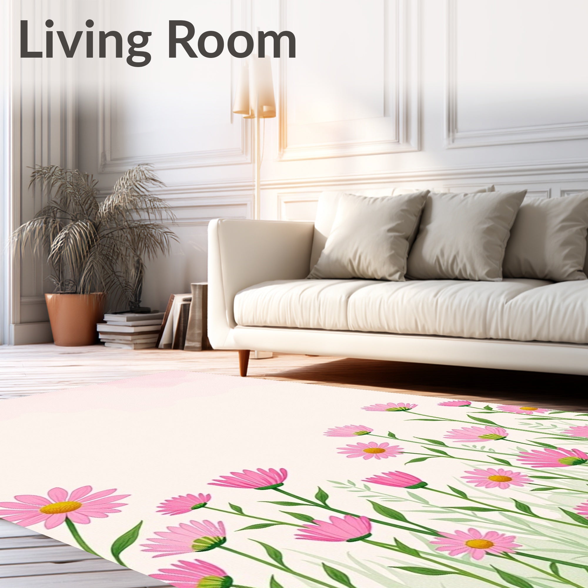 Pink Daisy Meadow Field of Flowers Rug