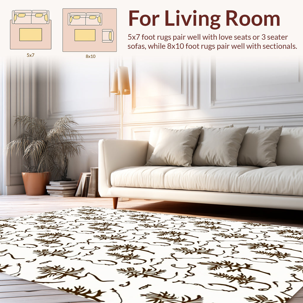 Woodland Sketch Pine Tree Motif Rug