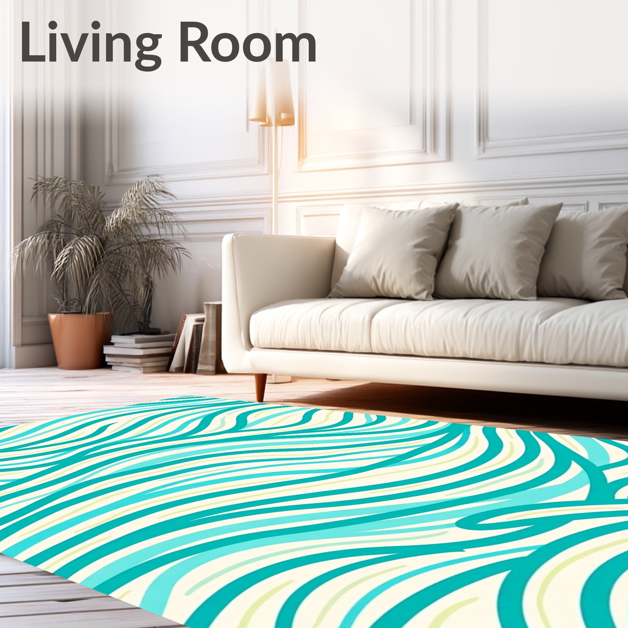 Aqua Blue Winding Lines Pattern Rug