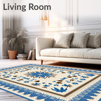 Bold Blue Cream Floral Garden Rug