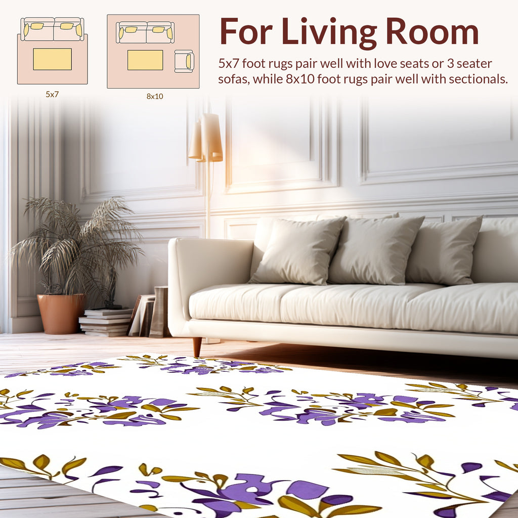 Purple Floral Branch Abstract Design Rug