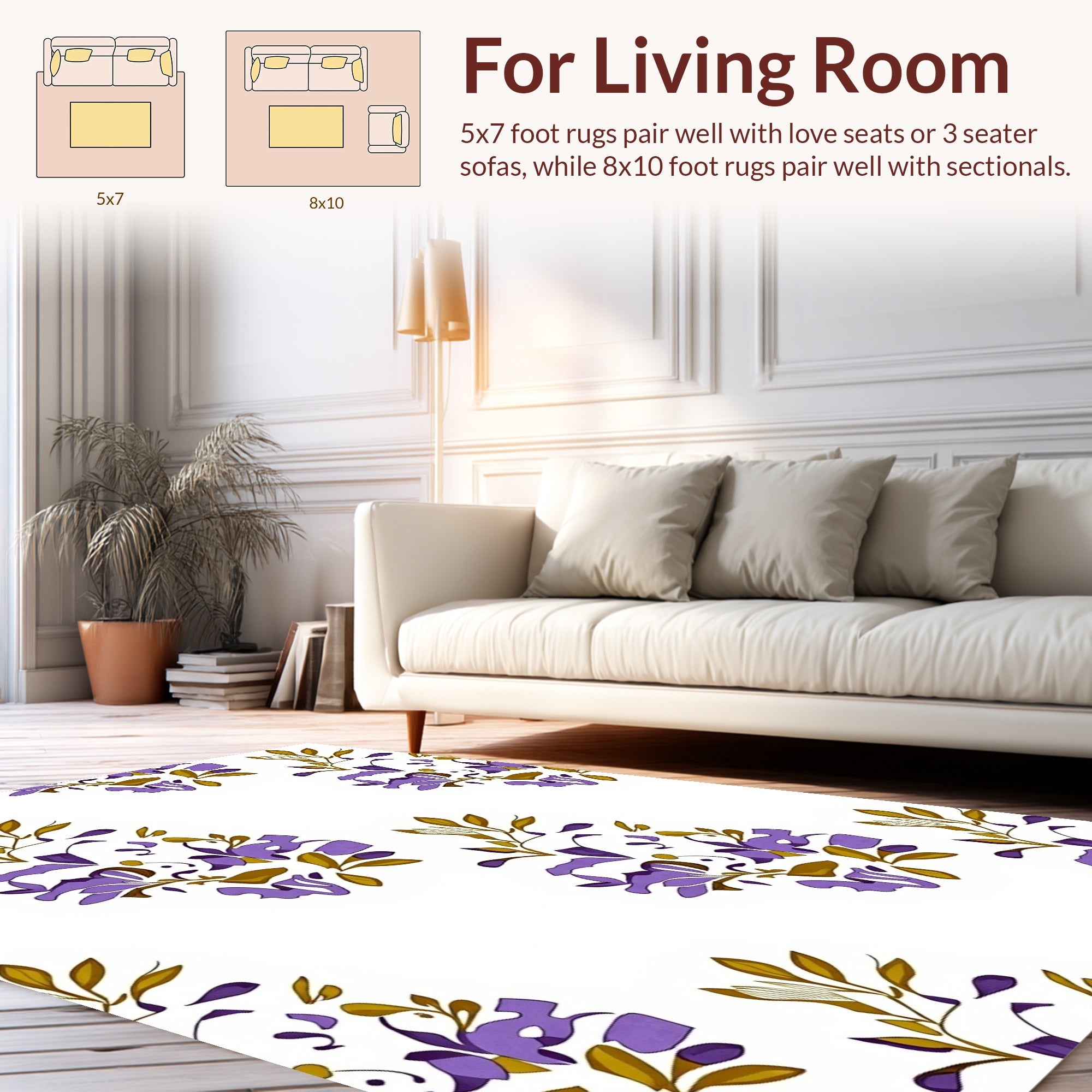 Purple Floral Branch Abstract Design Rug