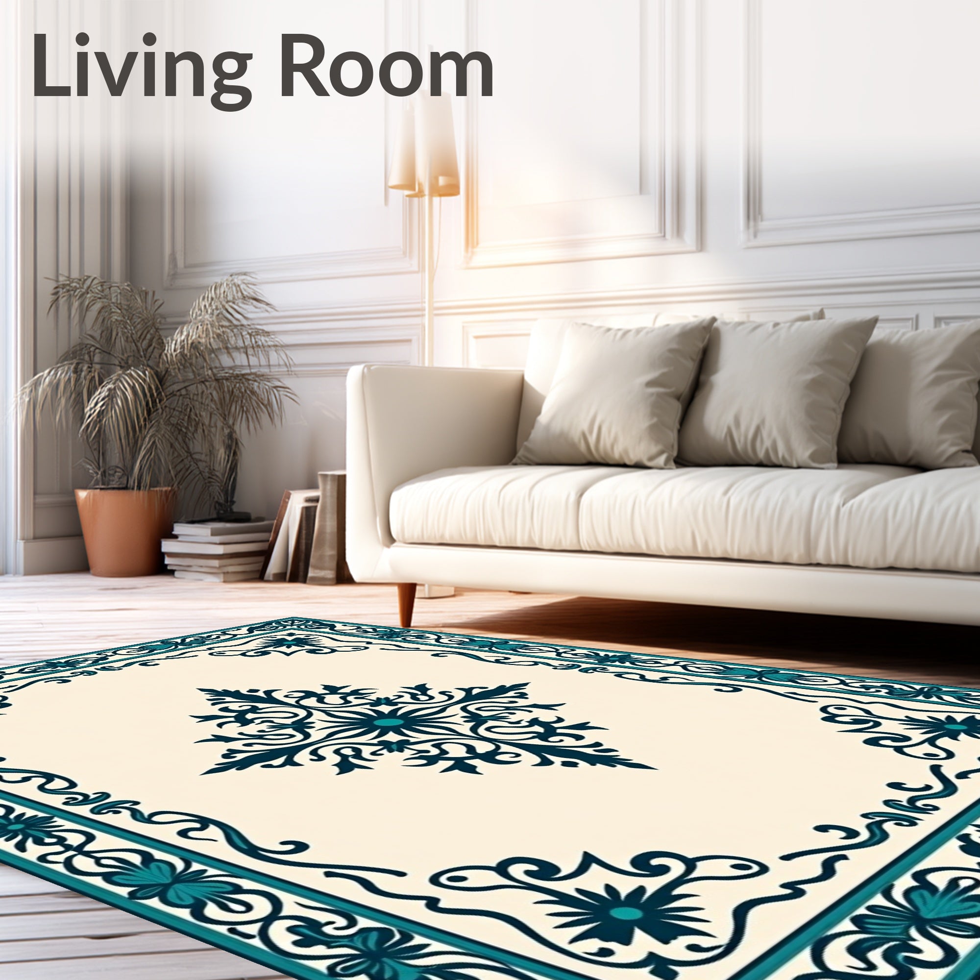 Ornate Teal Floral Medallion Pattern Rug