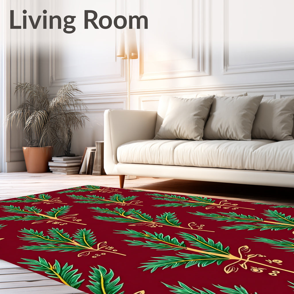 Classic Leaf Pattern Burgundy Area Rug
