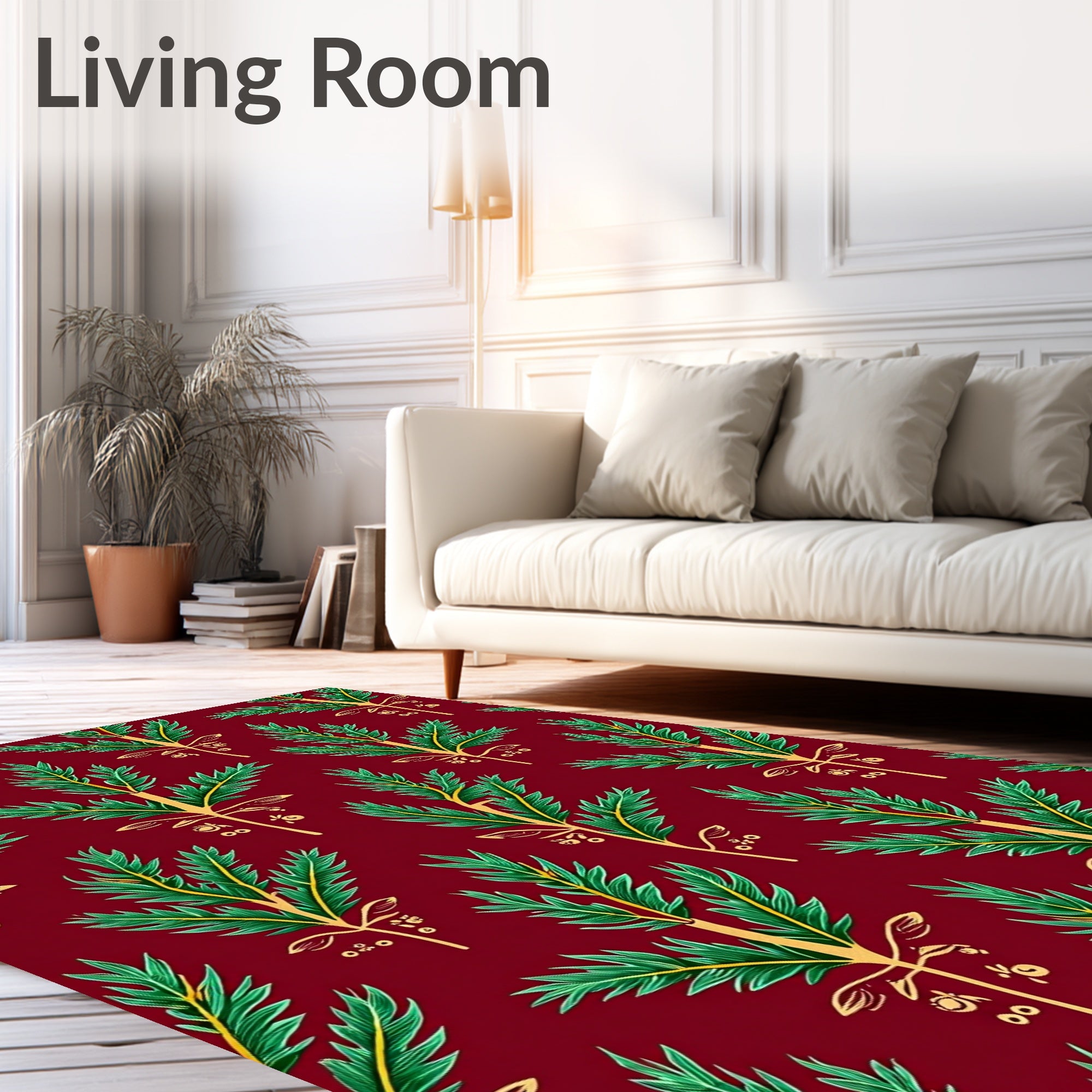 Classic Leaf Pattern Burgundy Area Rug