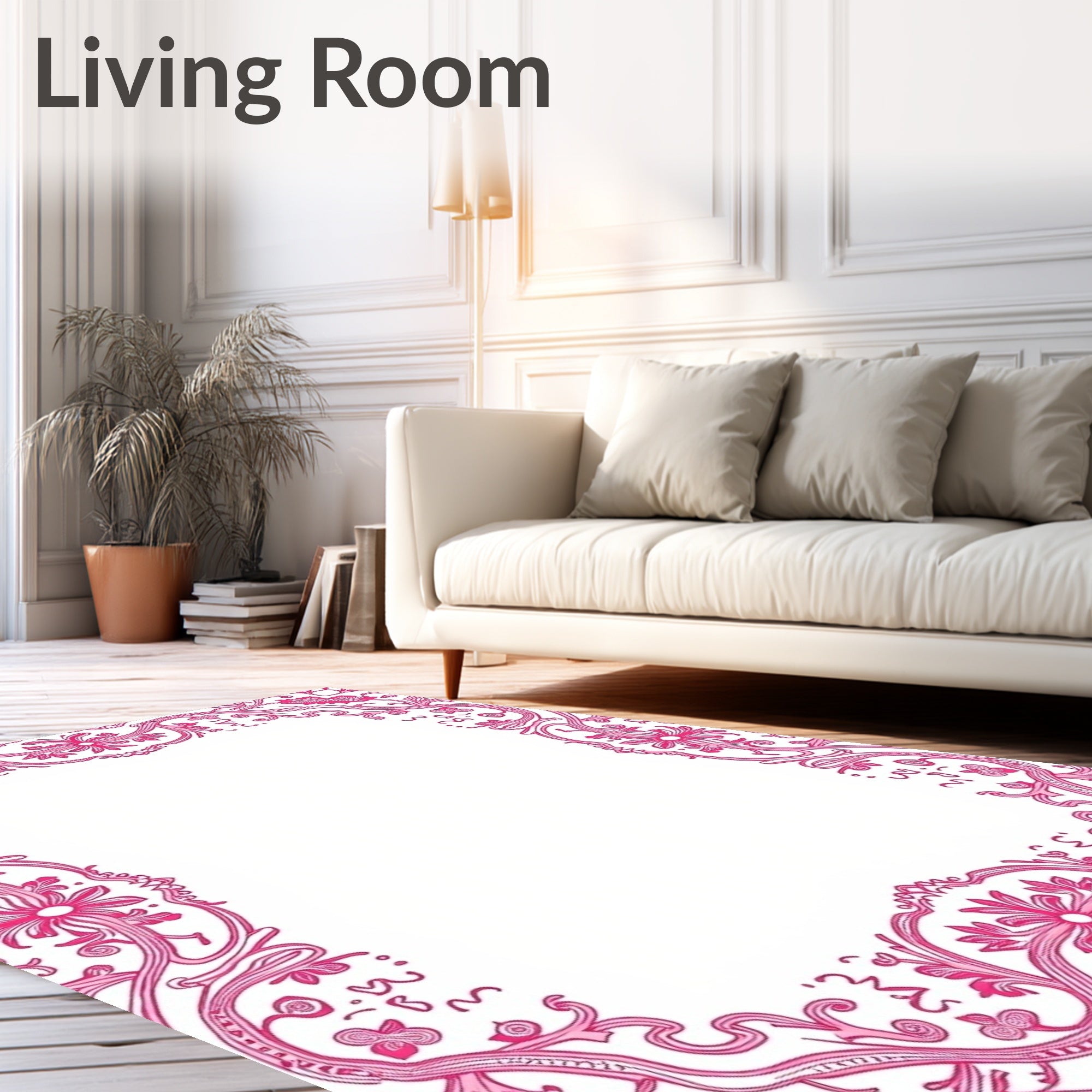 Elegant Pink Floral Vine Scroll Rug