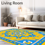 Sunny Blue Geometric Floral Rug