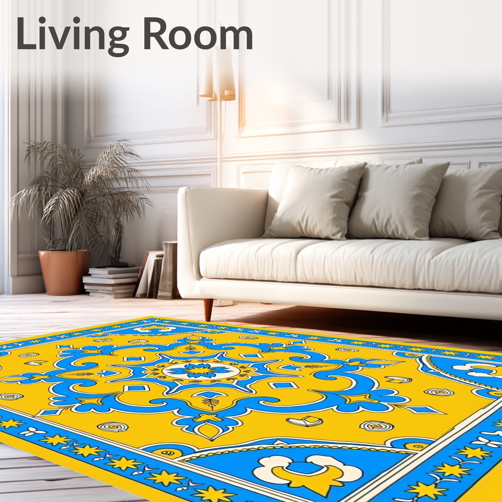Sunny Blue Geometric Floral Rug