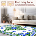 Elegant Blue Green Floral Medallion Design Rug