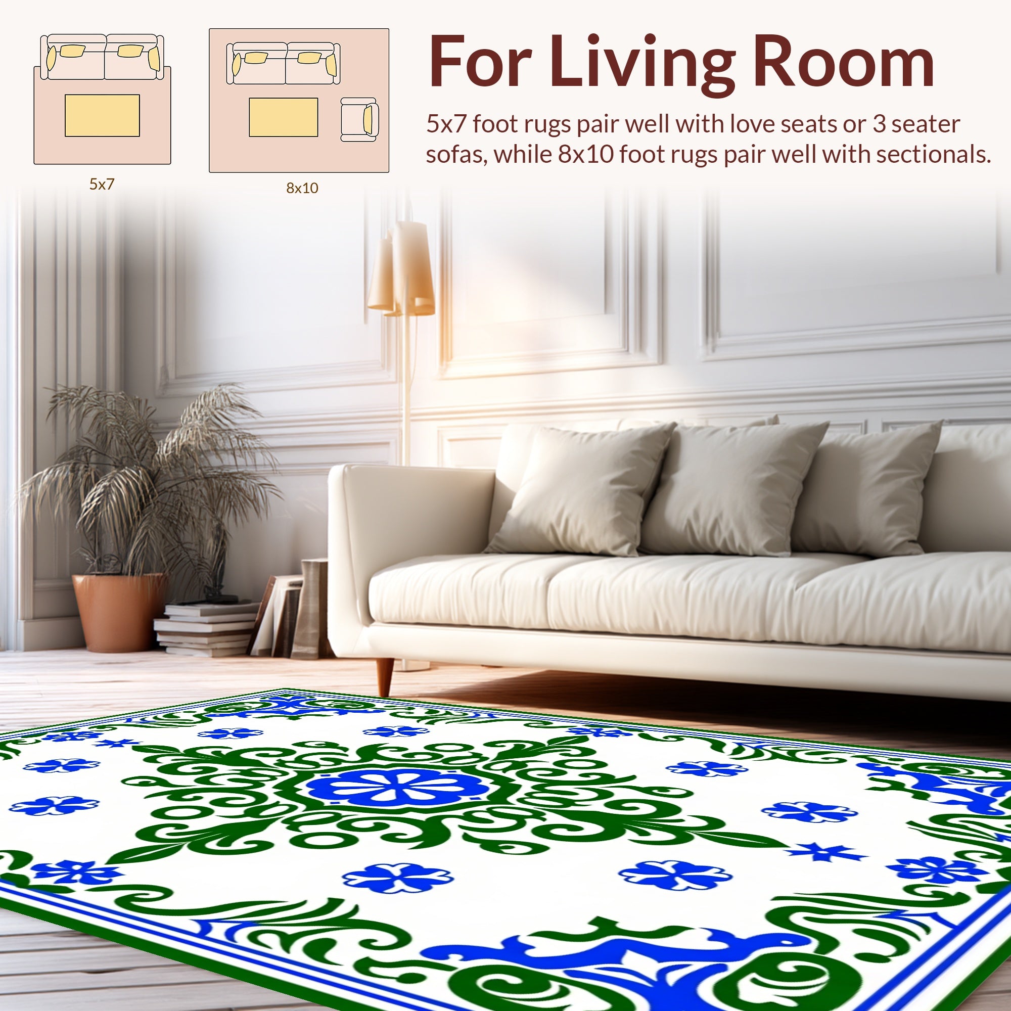 Elegant Blue Green Floral Medallion Design Rug