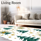 Green And Gold Festive Tree Snowflakes Rug