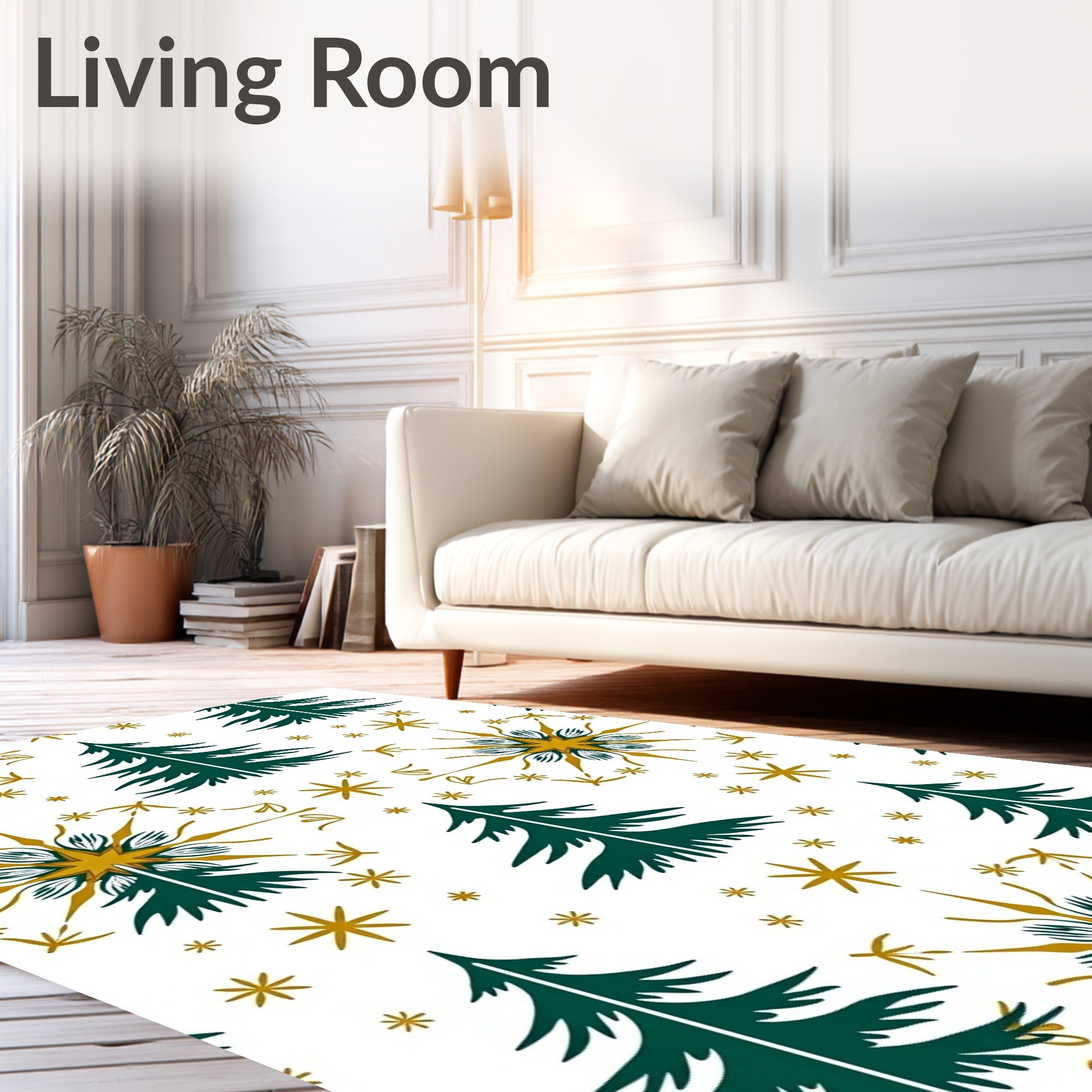 Green And Gold Festive Tree Snowflakes Rug