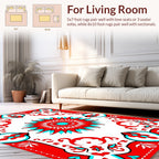 Bold Red Teal Floral Medallion Design Rug