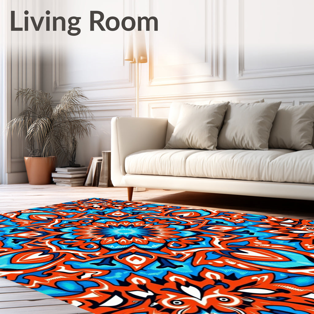 Bright Orange Blue Mandala Pattern Rug