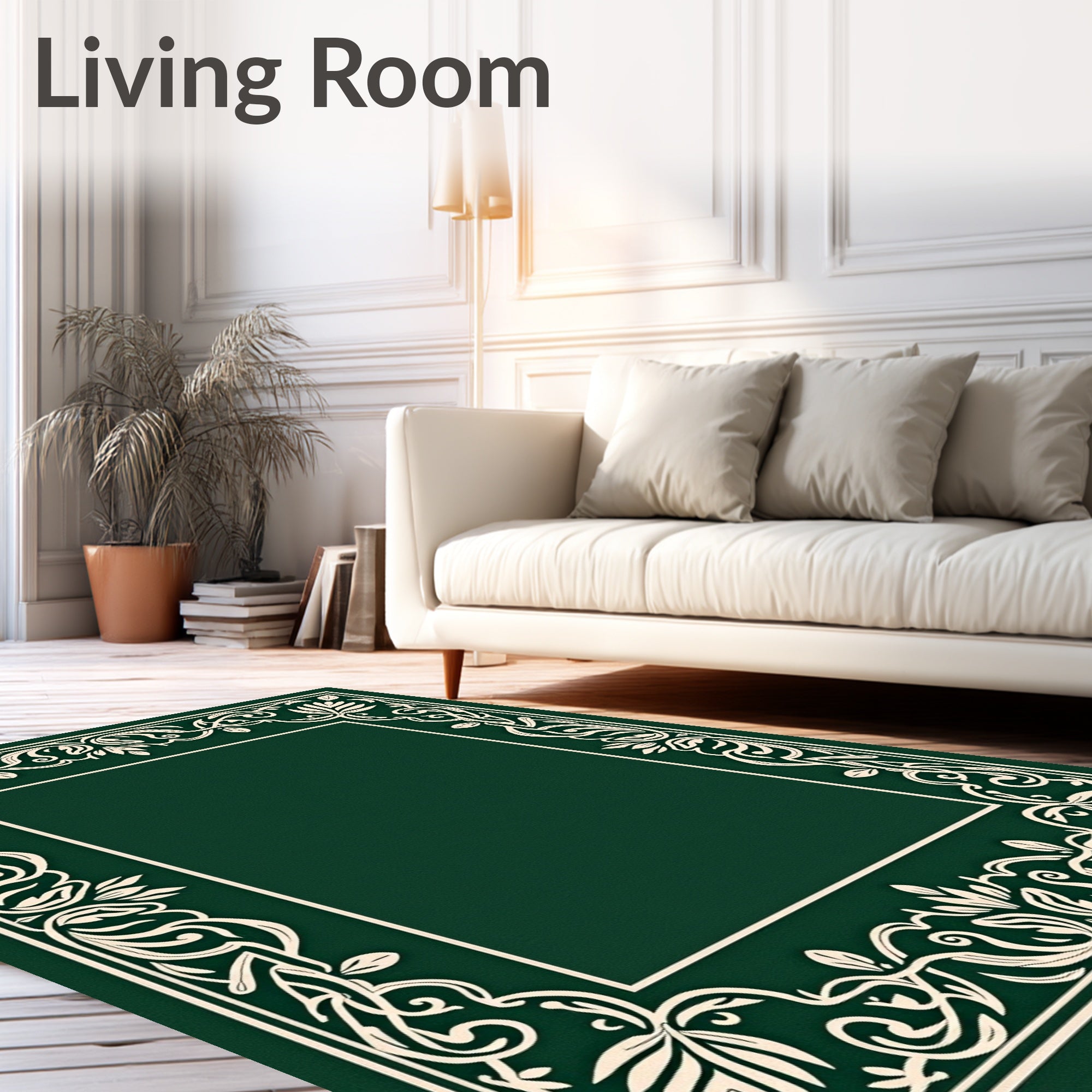Elegant Cream Floral Border Design Rug
