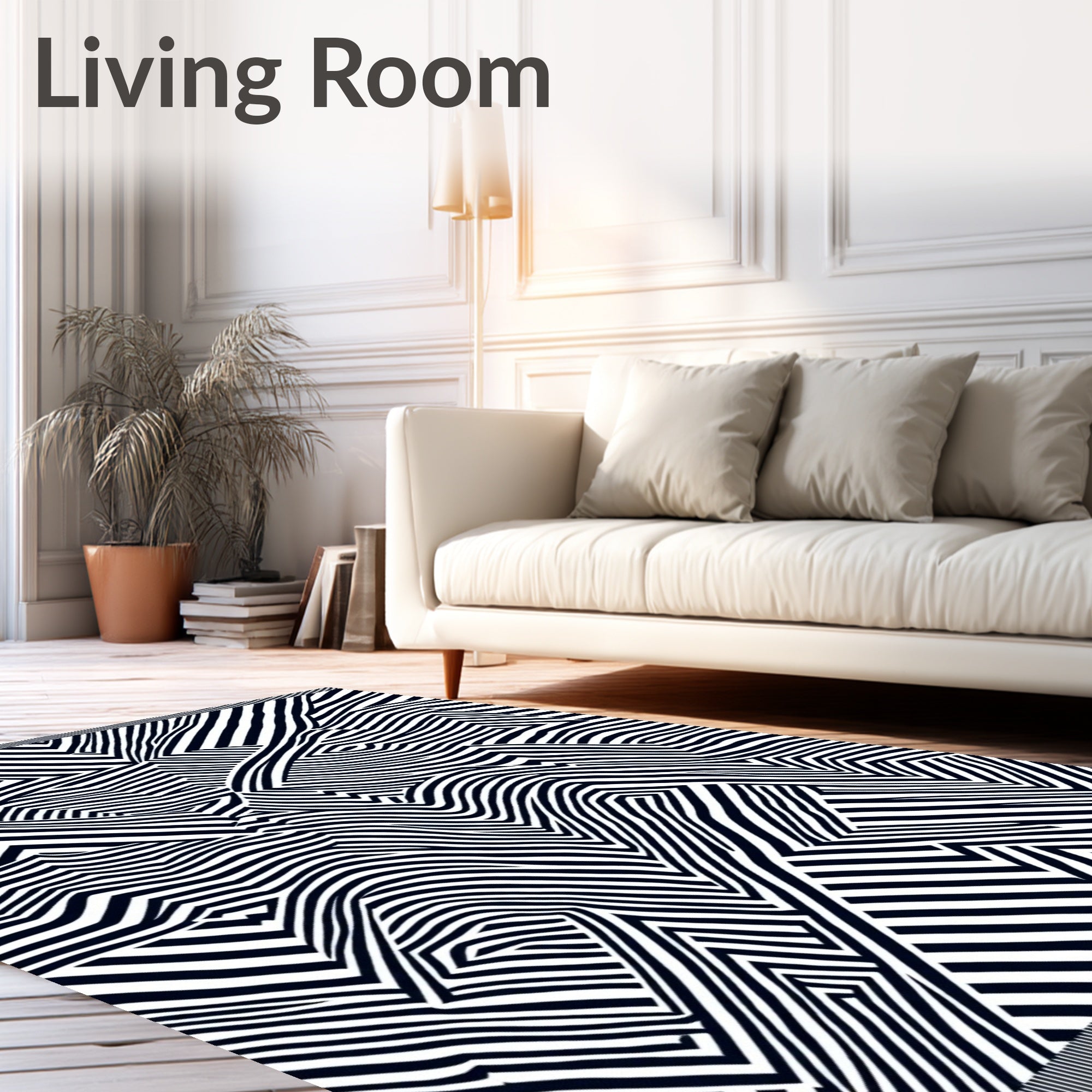 Abstract Black White Line Art Rug