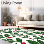 Red Berry Green Leaf Pattern Rug