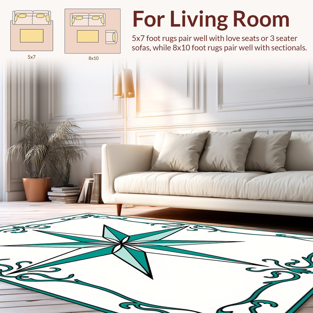 Teal Starburst Intricate Border Rug