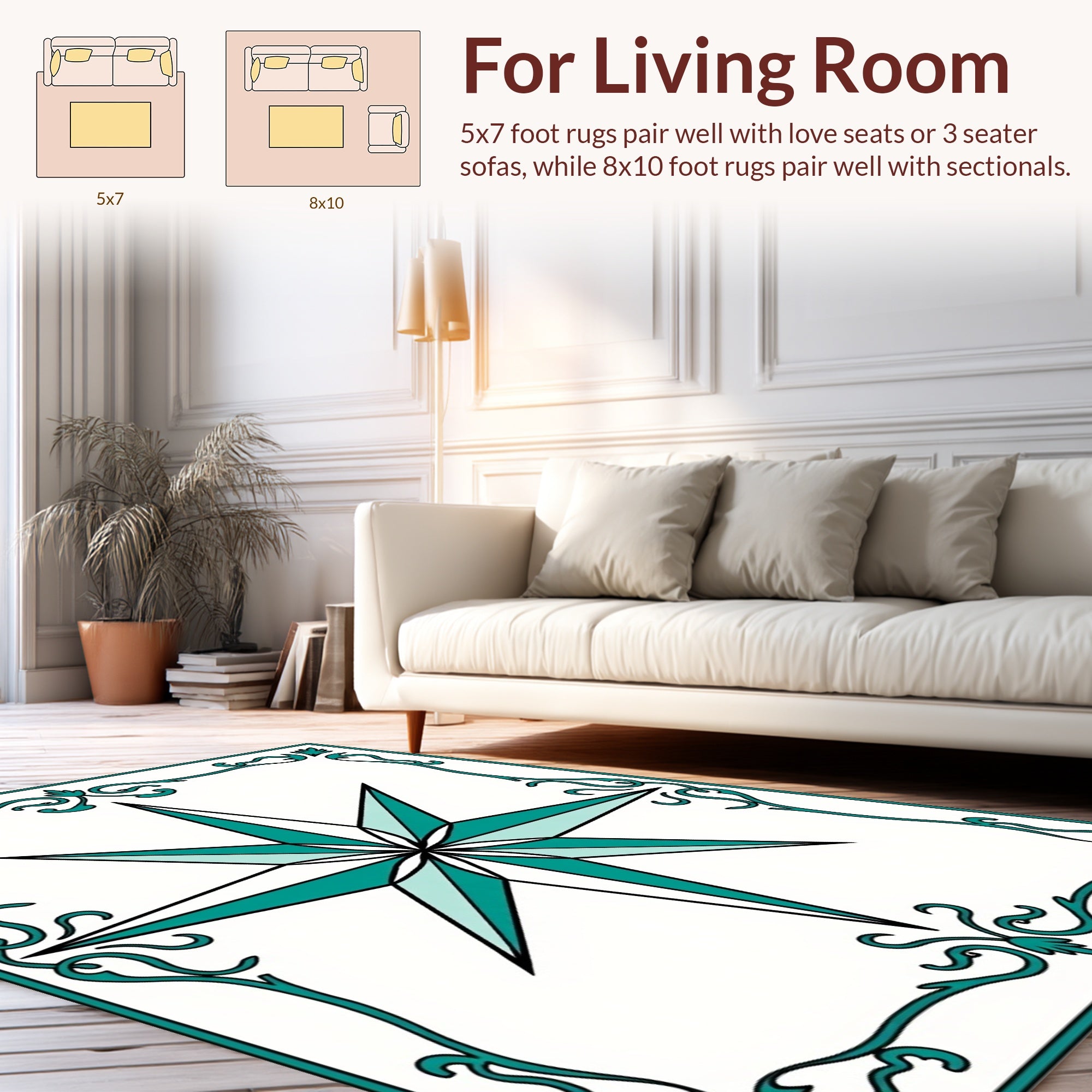 Teal Starburst Intricate Border Rug