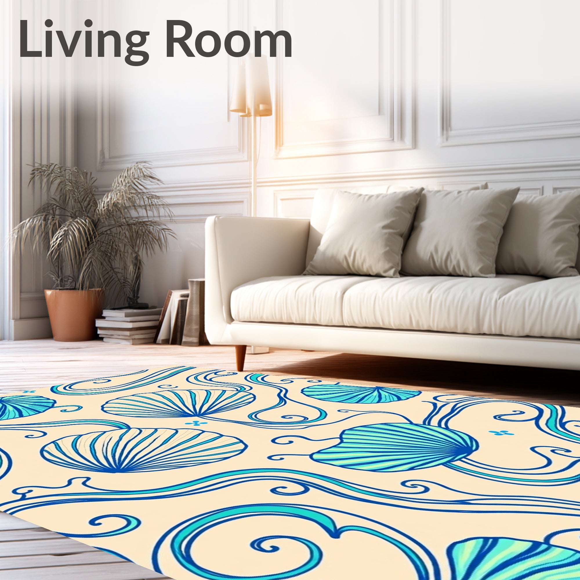 Ocean Waves Shell Pattern Design Rug