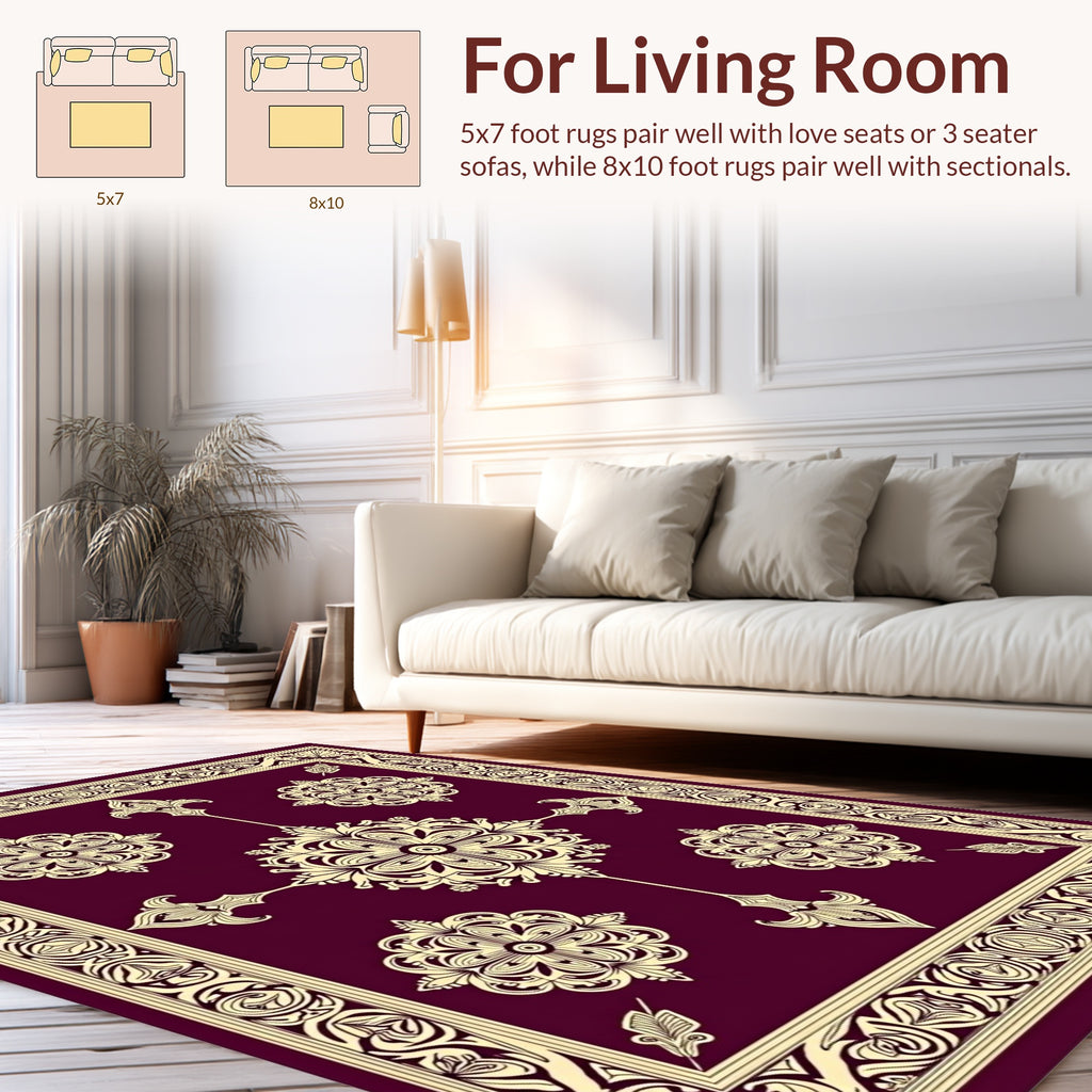 Ornate Floral Medallion Border Design Rug