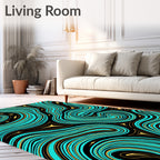 Aqua Gold Swirl Nature Pattern Rug