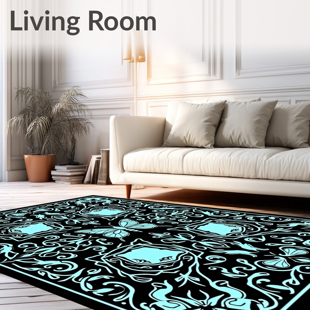 Ornate Butterfly Floral Symmetry Design Rug