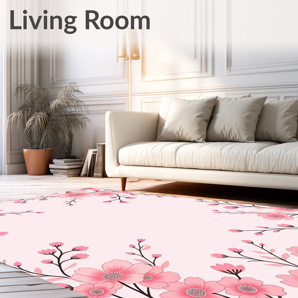 Pink Blossom Branch Art Rug