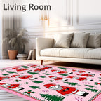 Whimsical Red Gnomes Christmas Trees Trucks Rug