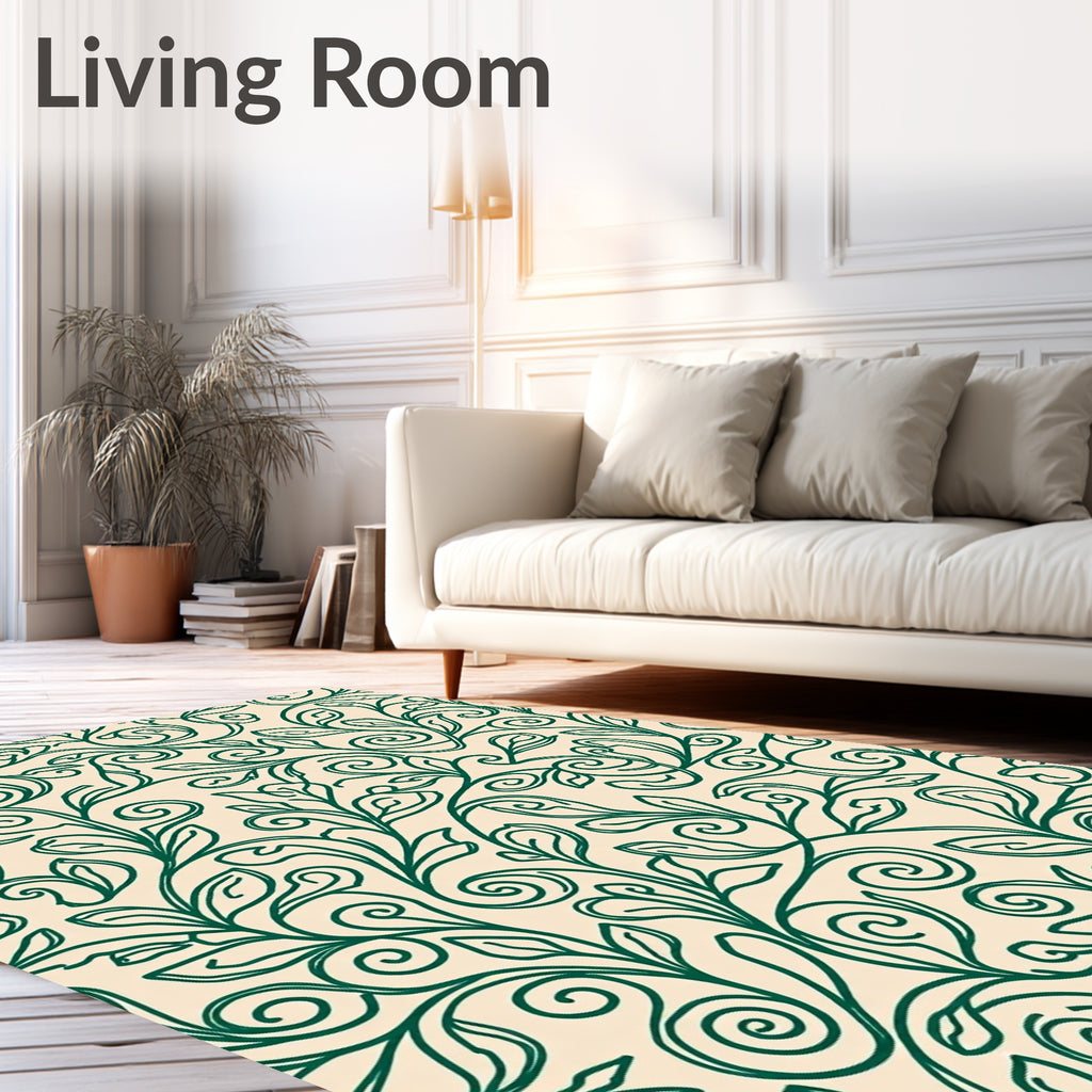 Elegant Green Swirl Floral Vines Rug
