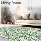 Elegant Green Swirl Floral Vines Rug