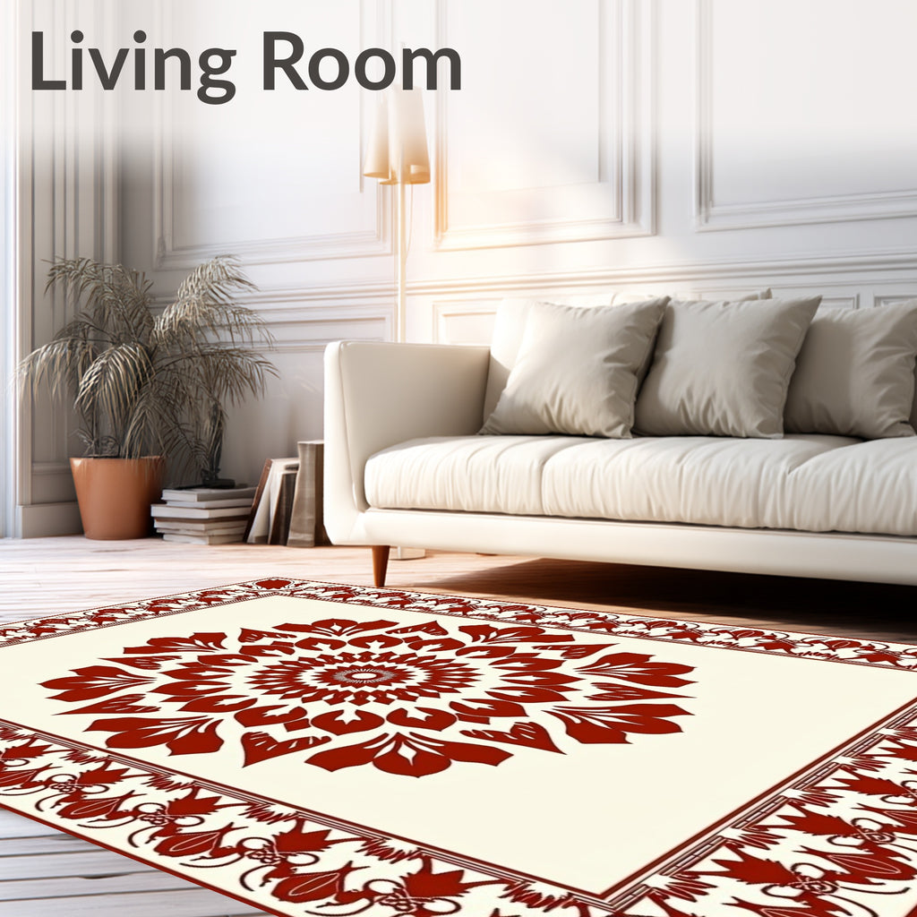 Crimson Mandala Floral Border Design Rug