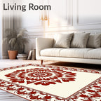 Crimson Mandala Floral Border Design Rug