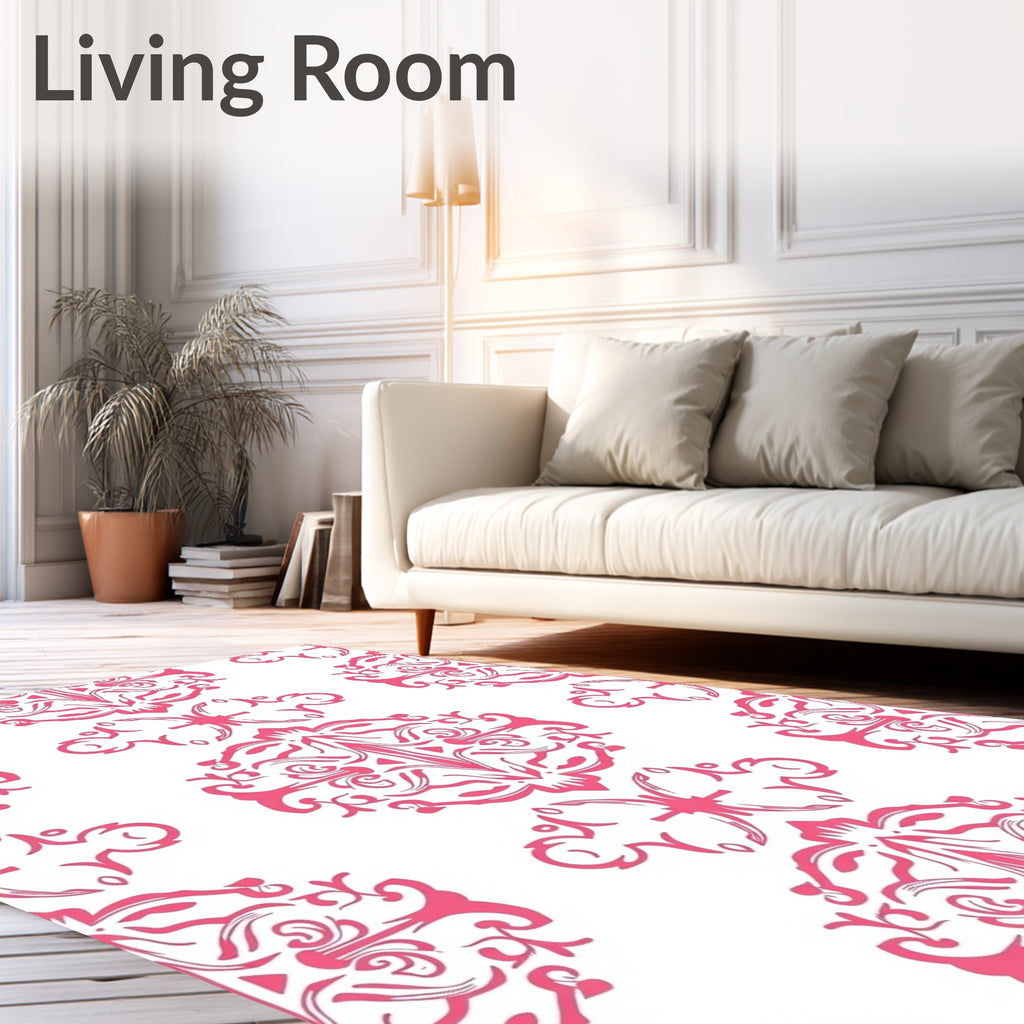 Pink Scrollwork Floral Pattern Rug