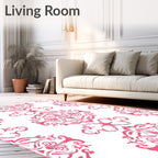 Pink Scrollwork Floral Pattern Rug