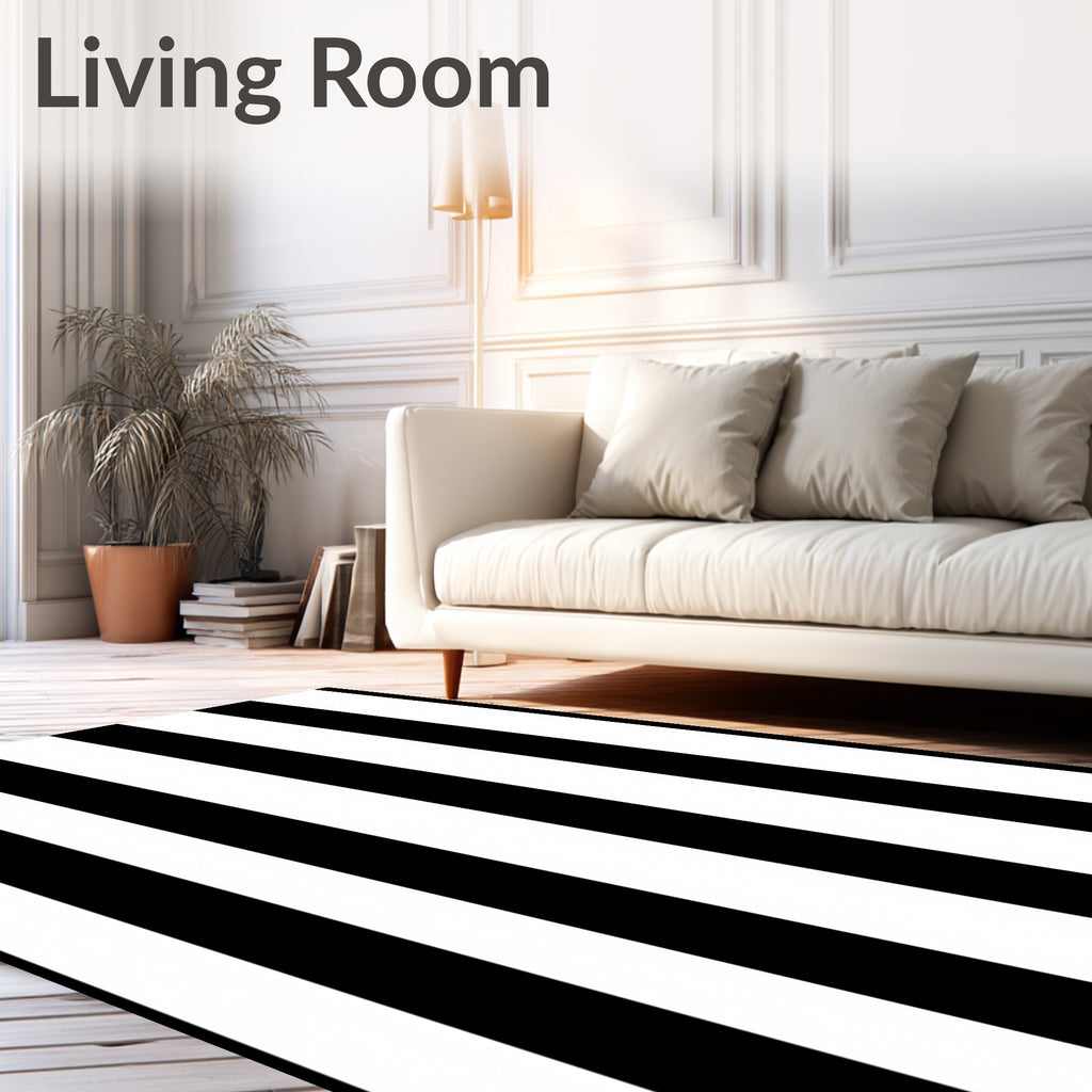 Bold Black White Stripe Pattern Rug
