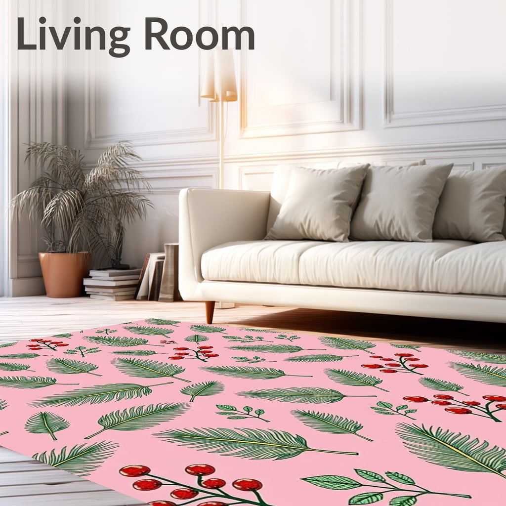 Pink Berry And Fern Botanical Rug