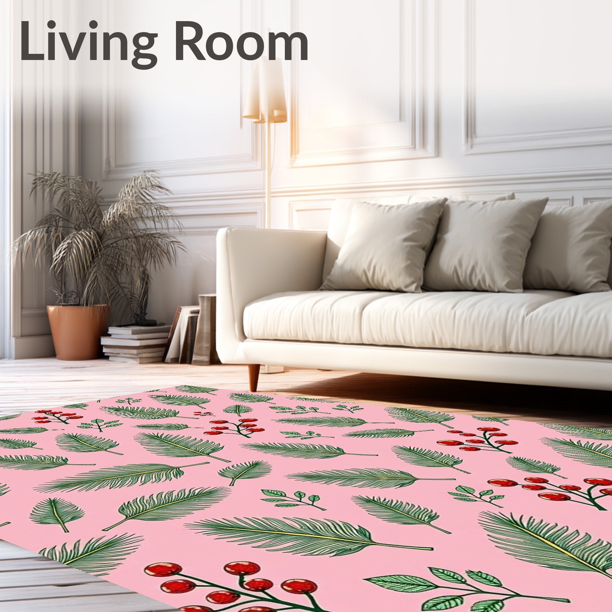 Pink Berry And Fern Botanical Rug