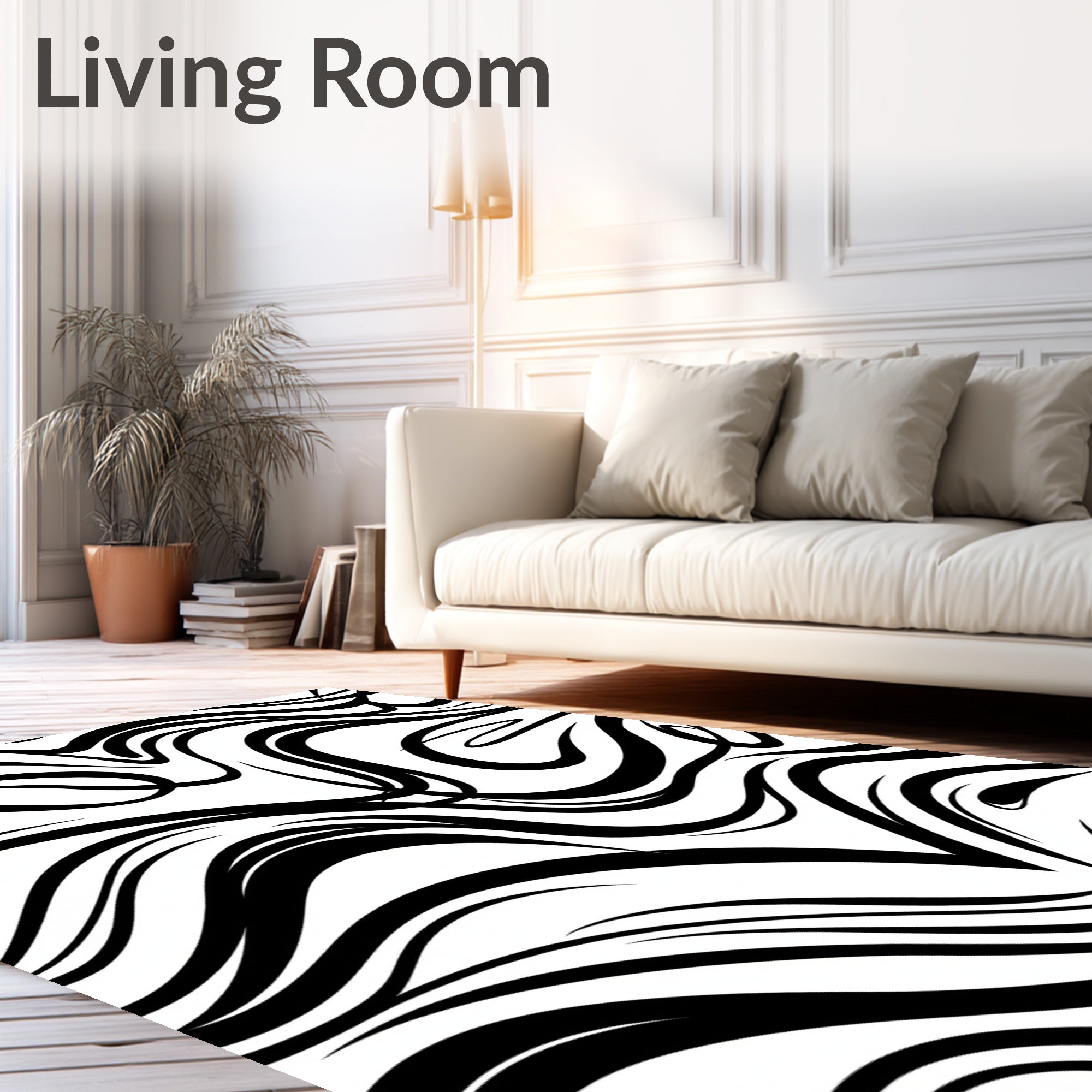 Bold Black White Swirl Pattern Rug