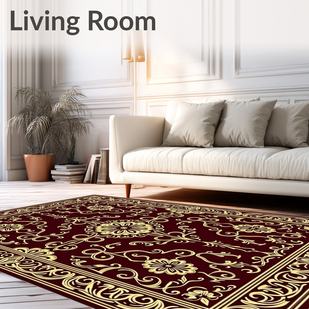 Regal Golden Floral Vine Pattern Rug