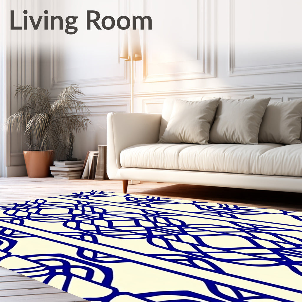 Blue Interlocking Vine Geometric Pattern Rug