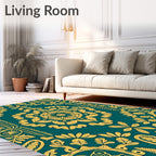 Ornate Teal and Ochre Mandala Rug