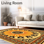Intricate Sunburst Floral Bordered Pattern Rug