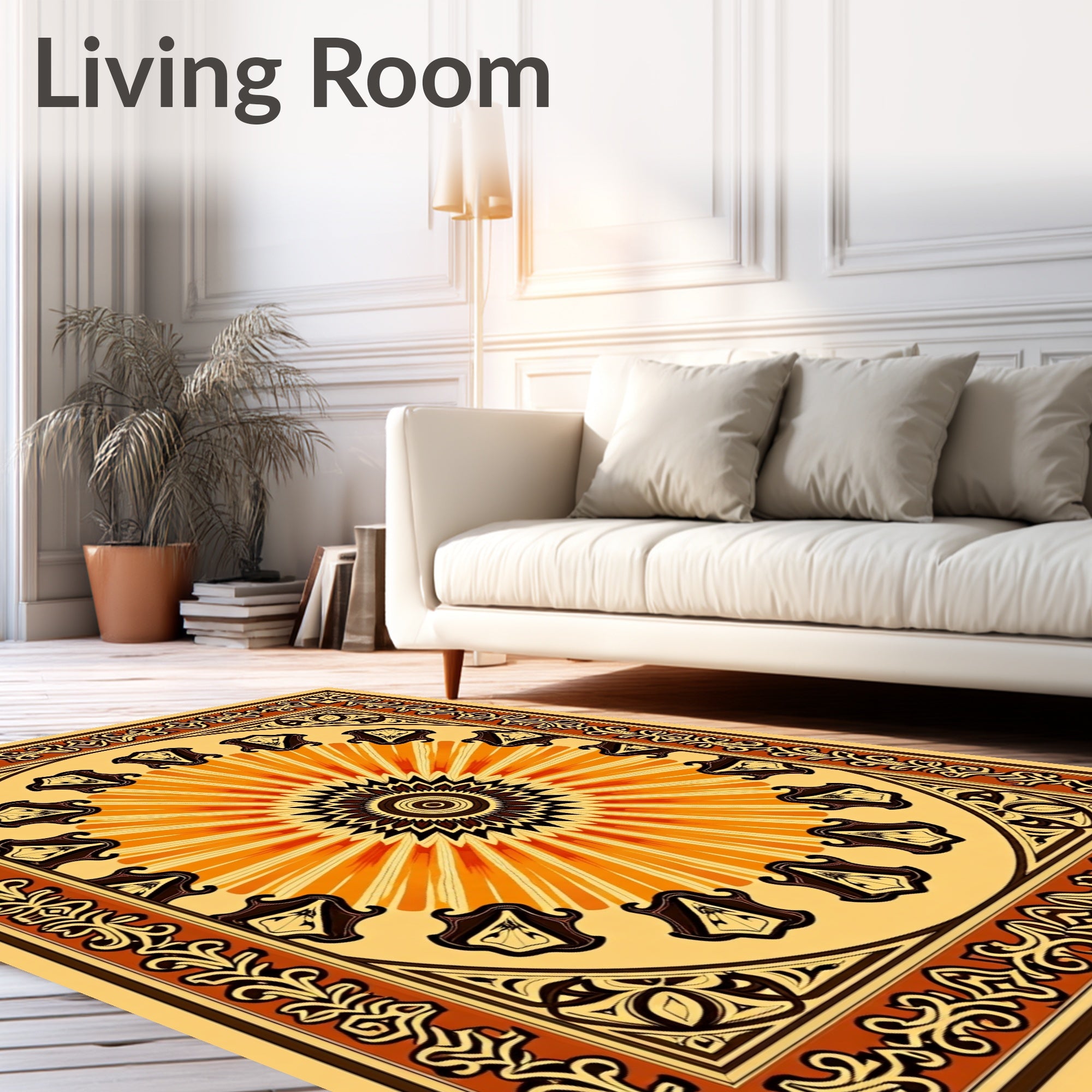 Intricate Sunburst Floral Bordered Pattern Rug