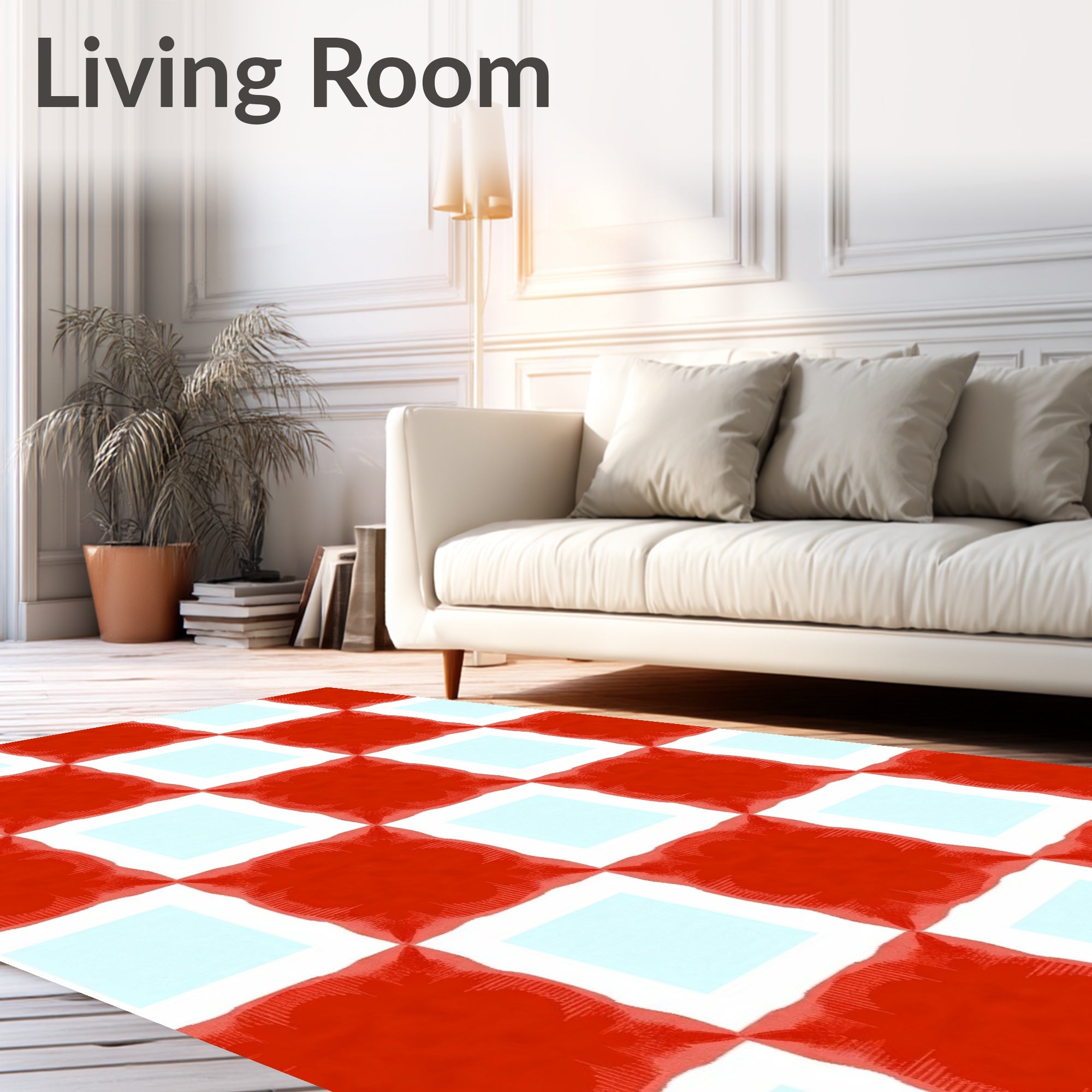 Checked Red And White Pattern Rug