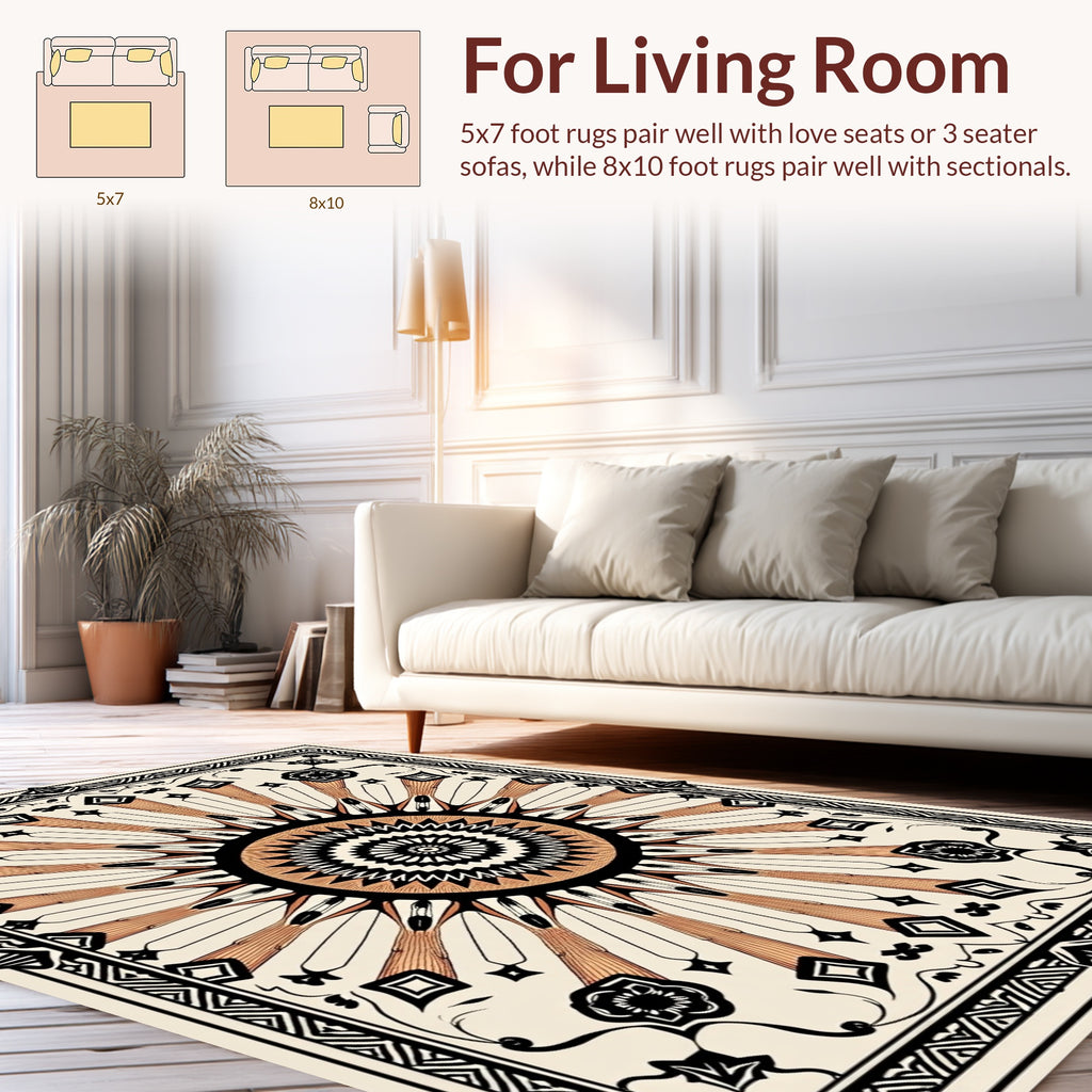 Radiant Sunburst Black Beige Rug