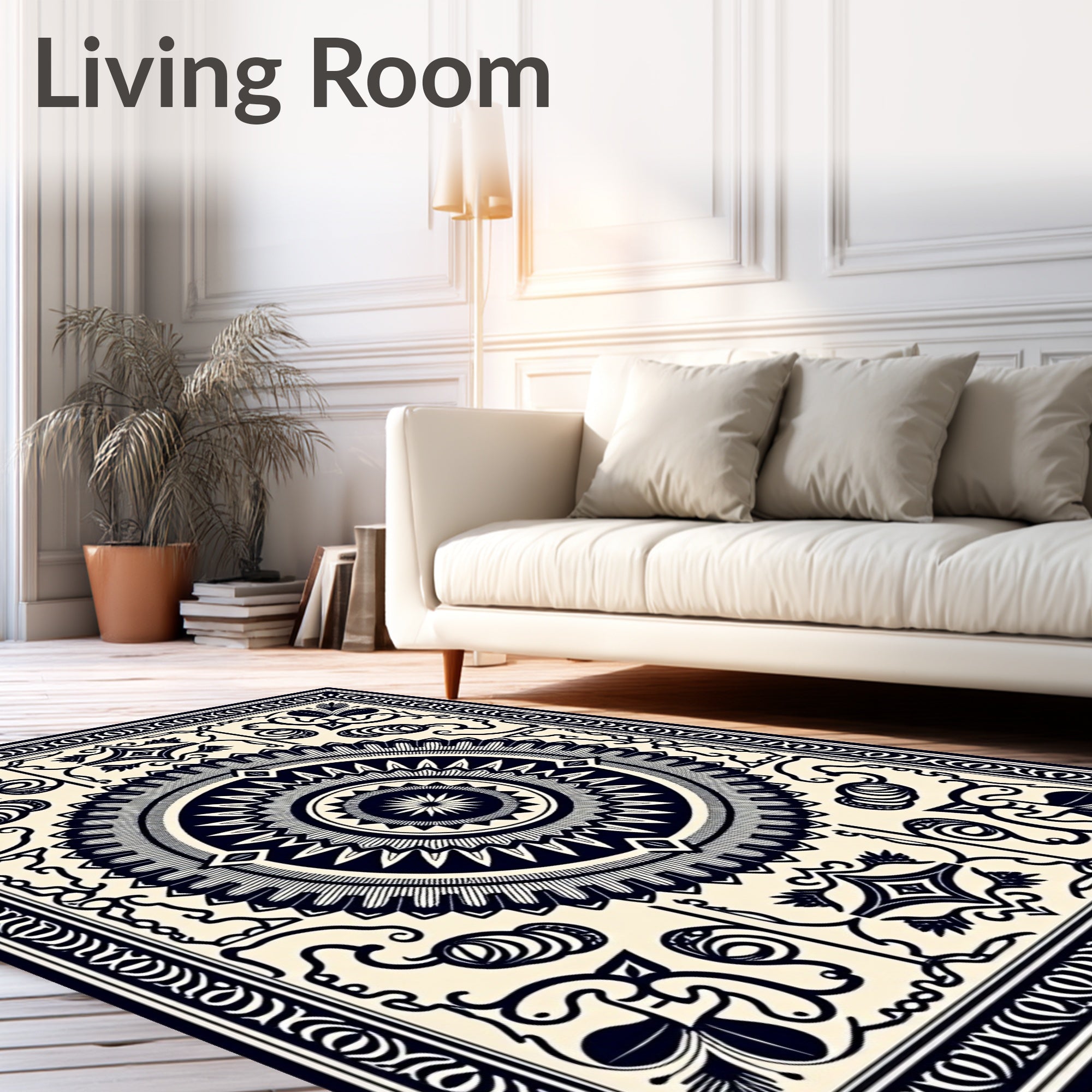 Intricate Circular Floral Border Design Rug