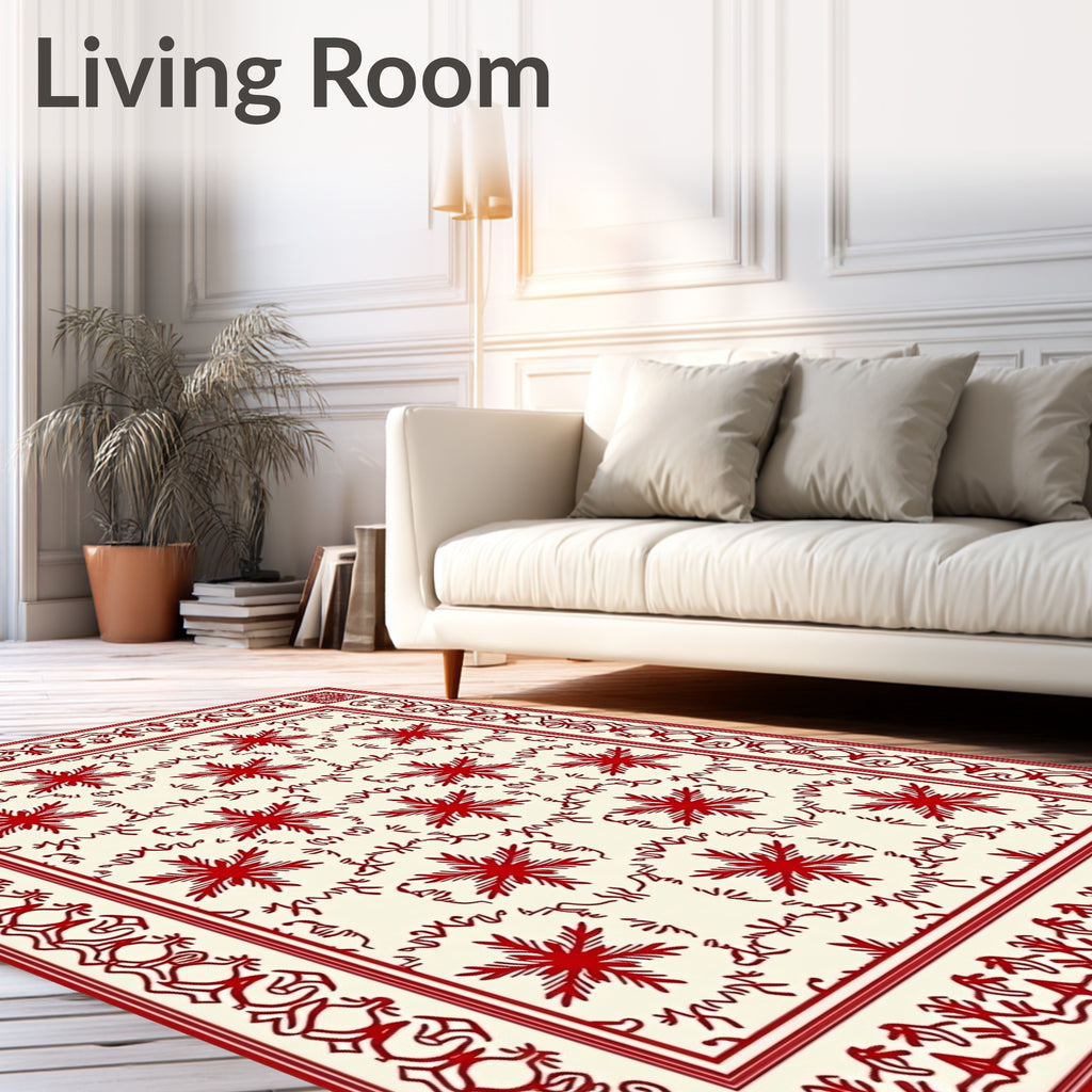 Red Floral Starburst Traditional Pattern Rug
