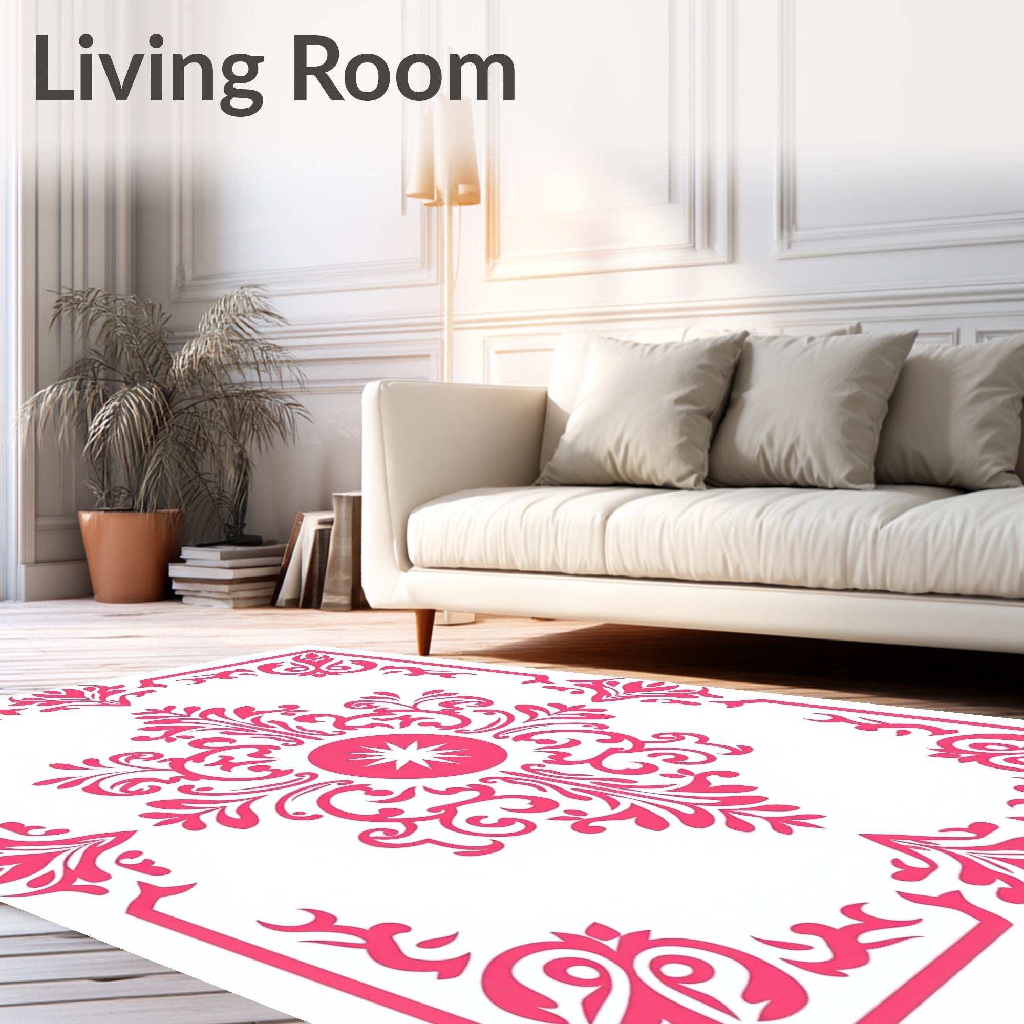 Ornate Scrollwork Pink Floral Design Rug