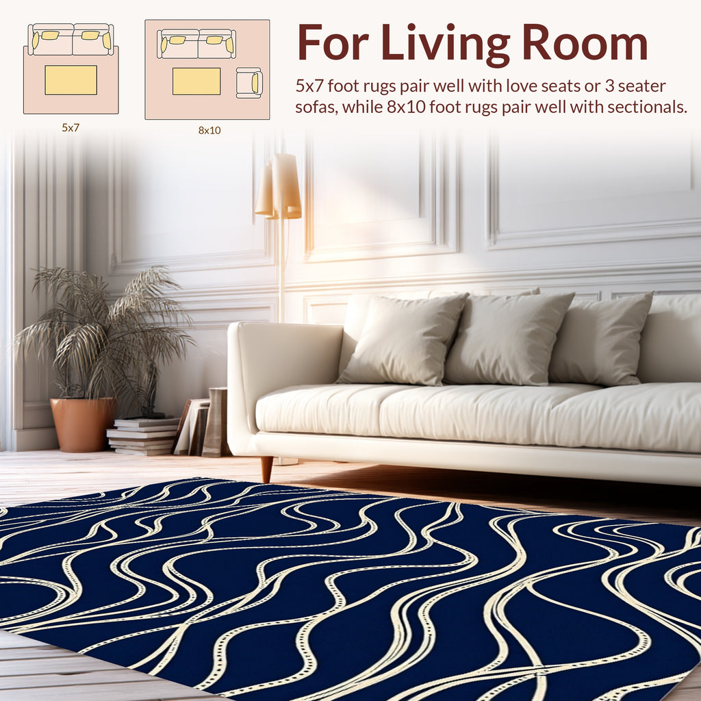 Navy Swirling Abstract Rope Pattern Rug